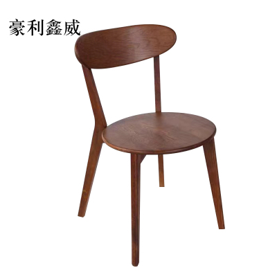 豪利鑫威餐椅简约现代休闲书桌椅餐桌凳子橡木靠背椅胡桃木色圆形座面