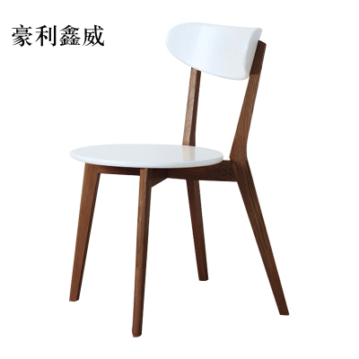 豪利鑫威餐椅简约现代休闲书桌椅餐桌凳子橡木靠背椅胡桃色骨架白色圆形座面