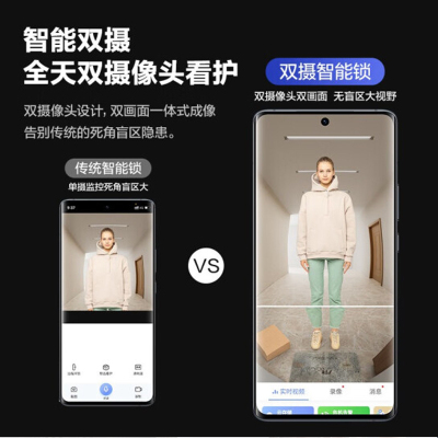 萤石Y3000FVX智能锁 静谧黑 3D人脸识别无需指纹 双摄双画面可视 家用全自动智能猫眼门铃防盗视频锁