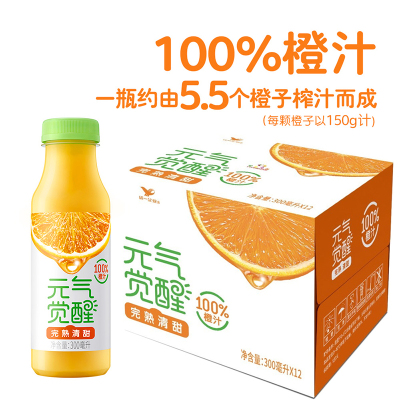 统一元气觉醒100%橙汁果汁饮料300ml*12瓶整箱nfc果汁