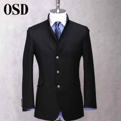 OSD奥斯迪男士西服外套男休闲西装2015冬季羊毛修身中年商务黑色2376T-9901