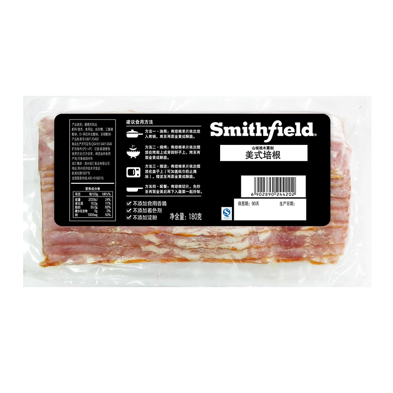 【苏宁生鲜】Smithfield美式培根(山核桃木熏制)180g 方便速食