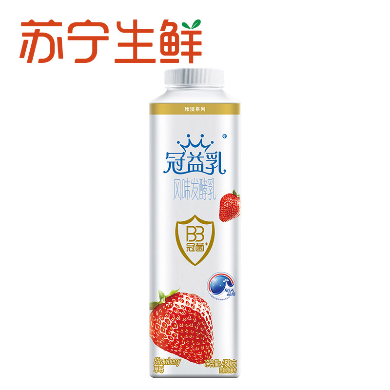 【苏宁生鲜】蒙牛冠益乳风味发酵乳(草莓)450g 瓶装