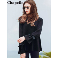 拉夏贝尔La Chapelle秋长袖毛织套头羊毛混纺袖口系结