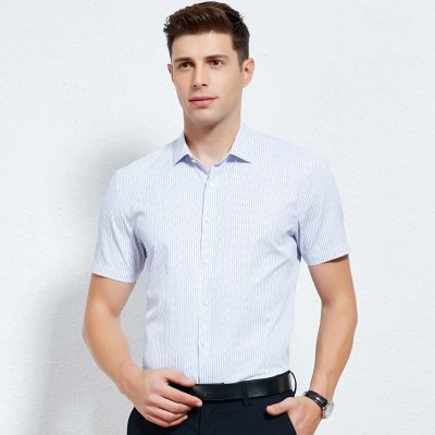 TRiES/才子男装夏季款休闲商务竖条纹男士青年经典短袖衬衫