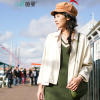 茵曼秋装新纯棉翻领蝙蝠袖开衫外套女纯色短外套1873042012