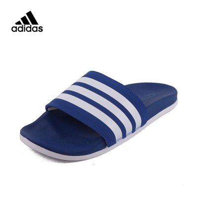 adidas阿迪达斯男鞋夏季蓝白条纹休闲沙滩鞋一字舒适凉拖鞋AP9968