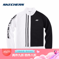 Skechers斯凯奇男子新款针织外套 撞色拼接休闲外套 SDAMS19B036 碳黑/BLCK