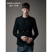 迪尔马奇冬季新品肩章双排扣个性短款潮男羊毛呢大衣M15508黑色