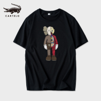卡帝乐鳄鱼圆领纯棉短袖T恤卡通熊印花拼接款单人体恤BBW01-5T