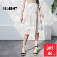 highday轩日夏季简洁百褶裙休闲时尚中长裙半身裙女