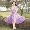 烟花烫2018春夏新品女装气质甜美修身蕾丝雪纺印花连衣裙 南江26006201
