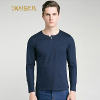 KAISER凯撒 打底衫男式休闲时尚圆领一粒扣长袖T恤