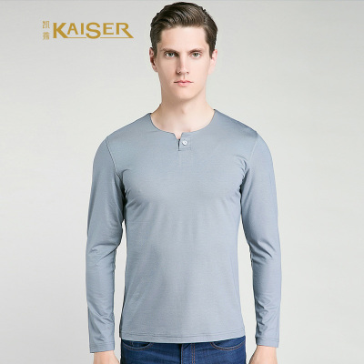 KAISER凯撒 打底衫男式新款休闲圆领一粒扣长袖T恤