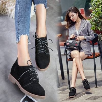 格瑞迪欧 2018新款简约牛皮系带女圆头小皮鞋低跟内增高马丁靴韩版时尚女鞋M1-32