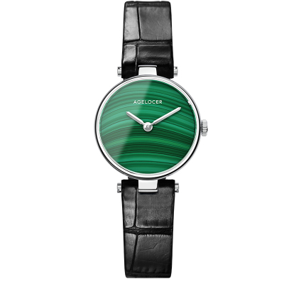 艾戈勒（Agelocer）手表新款天然孔雀石女士石英表时尚百搭防水小绿表个性女生腕表