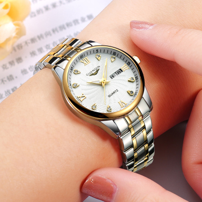 冠琴(GUANQIN) 手表女士防水时尚潮流2018新款简约休闲大气女表石英精钢腕表