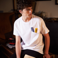 唐狮2018夏装新款短袖T恤男纯色口袋趣味贴标青少年学生潮流上衣