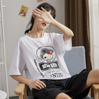 唐狮2019夏装新款T恤女韩版宽松短袖T恤女纯棉卡通图案半袖上衣
