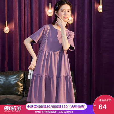 宽松连衣裙2020新款夏季紫色裙子女T恤裙短袖a字娃娃裙小个子显瘦