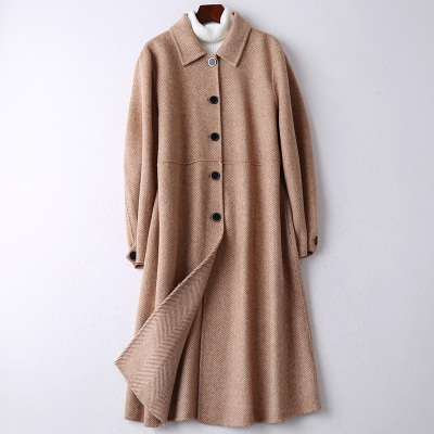 2019时尚流行阿尔巴卡羊毛呢子大衣女士新款双面毛呢外套