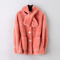 2019冬季新款颗粒绒时尚流行羊剪绒大衣女式复合皮外套