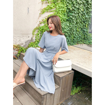 MIWEI韩版新款交叉腰带系发长款裙子8311-X001-K75-LS