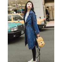 MIWEI韩版中长款丝带收腰牛仔风衣8317-F930-K130