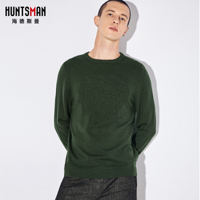 海德斯曼5080毛衣男新款潮牌时尚墨绿色复古长袖羊毛衫5080