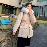 【秀衣记】森女系列2019新款羽绒棉服女中长款网红韩版腰带淑女风衣