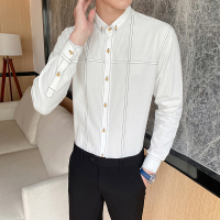 【铂瑟】2020新款英伦风衬衫男长袖明线韩版修身商务休闲男衬衣