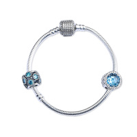 Pandora潘多拉925银手镯 蓝色闪耀的心系列成品手链PZ-037