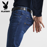 花花公子(PLAYBOY)弹力牛仔裤男士直筒加绒男裤夏季宽松男装春秋款休闲裤子