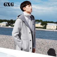 GXG男装冬季修身外套男灰色韩版加长款毛呢大衣_1