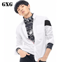 GXG长袖衬衫男装冬季男士修身时尚休闲白色衬衫男_1