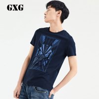 GXGT恤男装 春季男士时尚休闲都市藏青色圆领短袖T恤