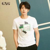 GXGT恤男装 夏季男士韩版时尚潮流修身气质白色休闲短袖T恤男
