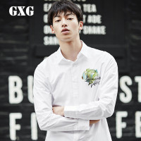 GXG长袖衬衫男装春季男士时尚修身休闲黑白双色衬衫男