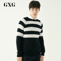 GXG男装冬季男士韩版修身黑白条纹圆领套头毛衫男_1