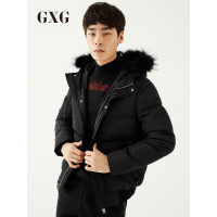 GXG男装冬季男士青年时尚黑色短款连帽羽绒服外套_1