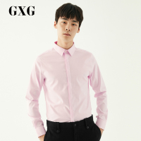 GXG男装秋冬男士时尚休闲商务粉色长袖衬衫衬衣男_1
