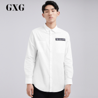 GXG男装男士韩版修身趣味贴图休闲白色长袖衬衫_1