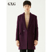 GXG男装冬季男士青年韩版时尚都市紫色长款大衣男_1