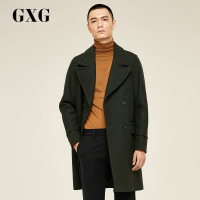 GXG男装冬季男士时尚军绿长款翻领羊毛呢大衣外套_1