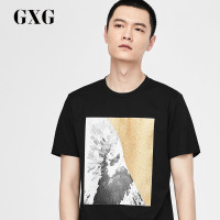 GXG男装夏季商场同款时尚黑色纯棉圆领短袖T恤男_1