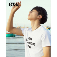 GXG男装夏季时尚修身韩版白色圆领短袖T恤_1