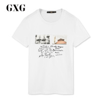 GXG短袖男装 夏季男士白色印花男圆领纯棉短袖T恤潮