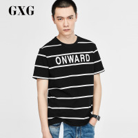 GXG男装 夏季男士时尚青年流行黑底白条圆领短袖T恤男