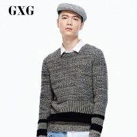 GXG男装秋季男士时尚青年都市流行简约针织提花圆领修身灰色毛衫