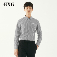 GXG男装秋季男士时尚商务韩版休闲潮流黑白条纹长袖衬衫衬衣男